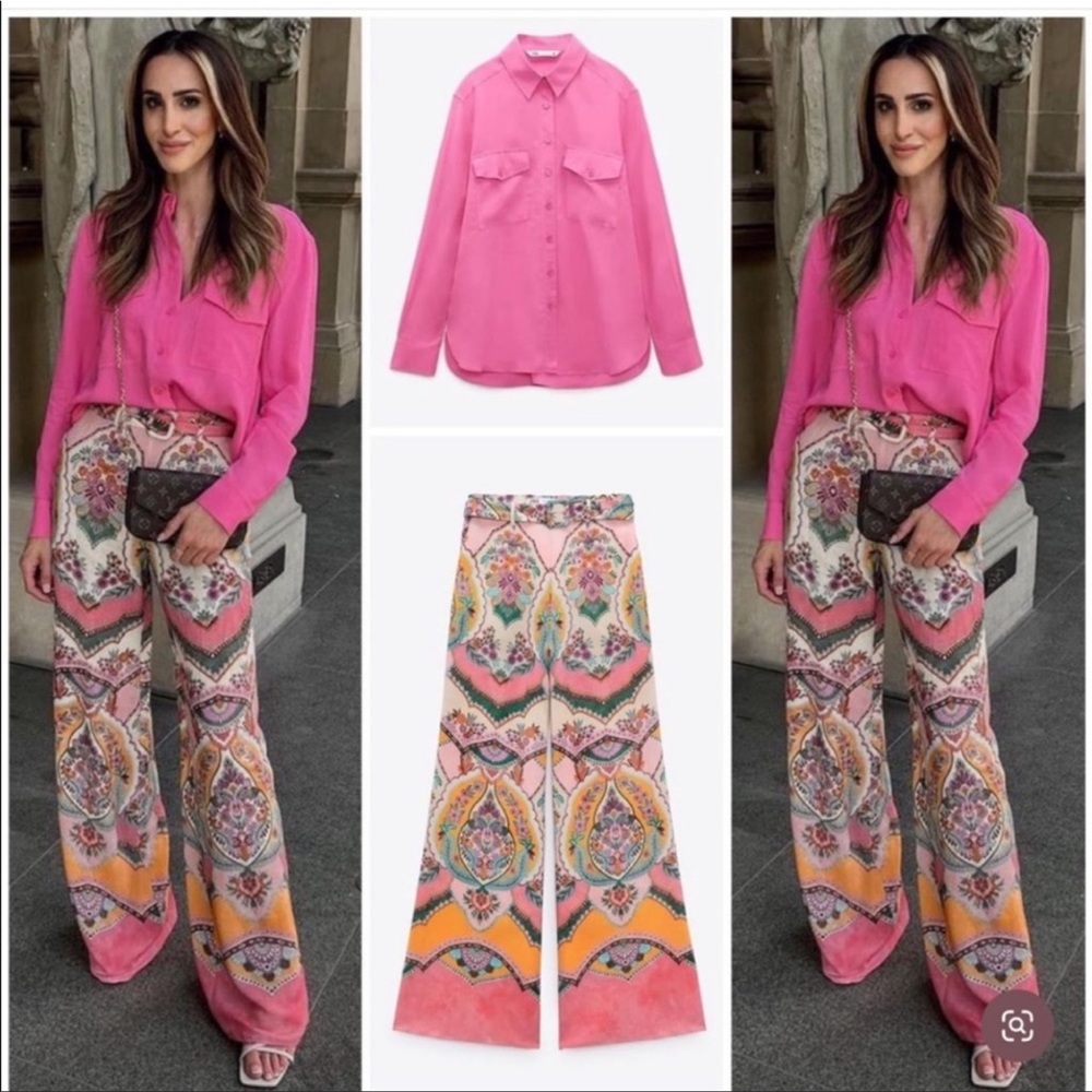 Zara Multicolored Floral Printed Wide Leg Pants - Picture 15 of 16